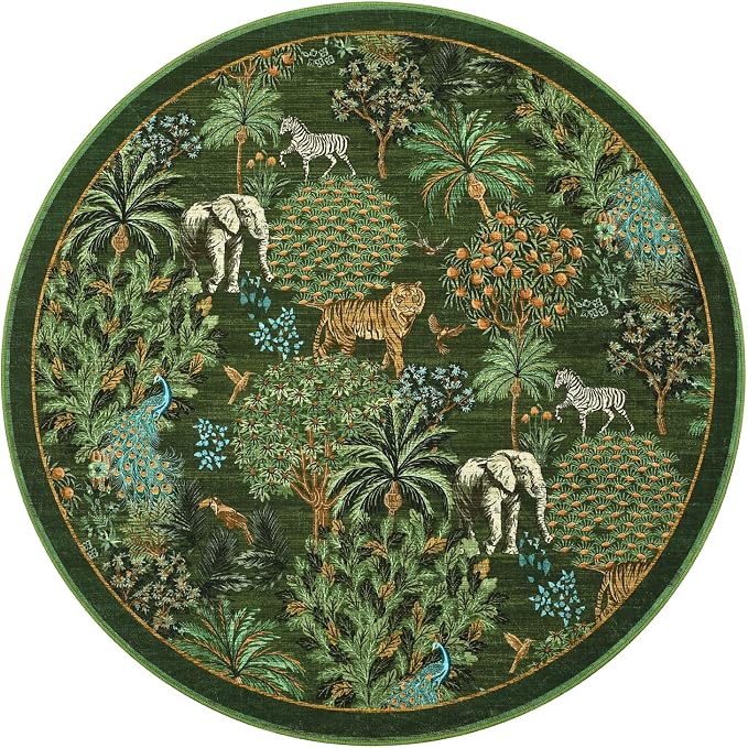 GarveeHome Jungle Round Washable Rugs 4ft Non-Slip Soft Round Rug - Image 4