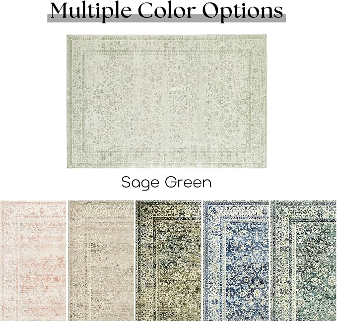 Sage Green 2x6 Runner Rug for Hallway Bathroom Washable Non Slip Vintage Boho - Image 6