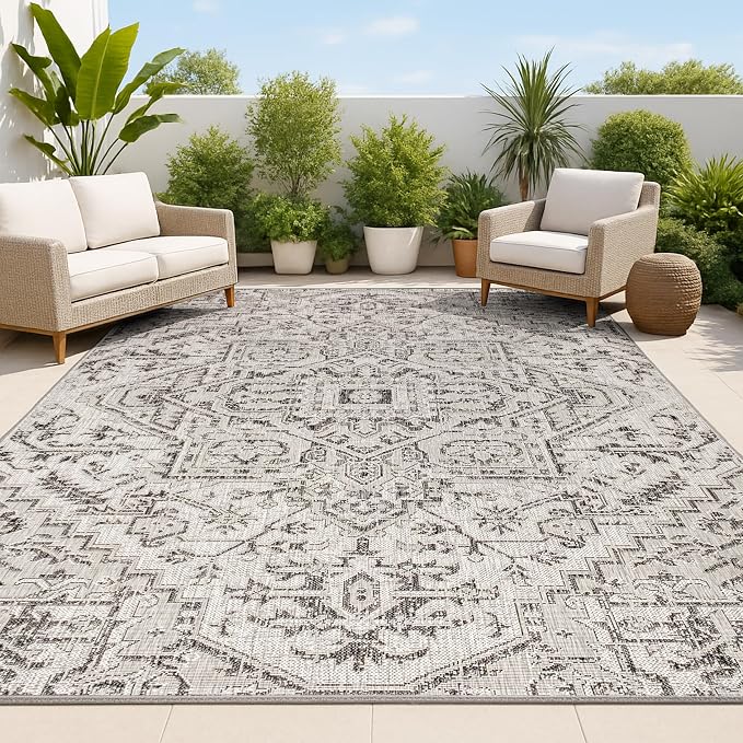 JONATHAN Y Boho Medallion Indoor Outdoor Area Rug 9X12 Black/Gray, Estrella by JONATHANY