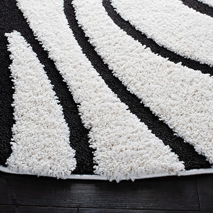 SAFAVIEH Florida Shag Collection 4' Round Ivory / Black SG471 Abstract Wave - Image 5