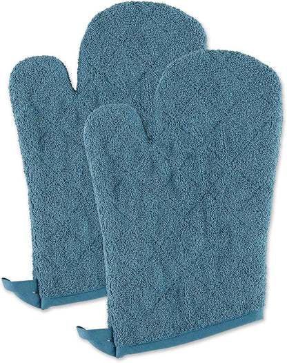 DII Basic Terry Collection 100% Cotton Quilted, Oven Mitt, Storm Blue, 2 Piece by DII