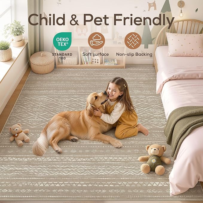 Nakagishi Area Rug Living Room Rugs: 7x9 Large Soft Machine Washable Boho - Image 4