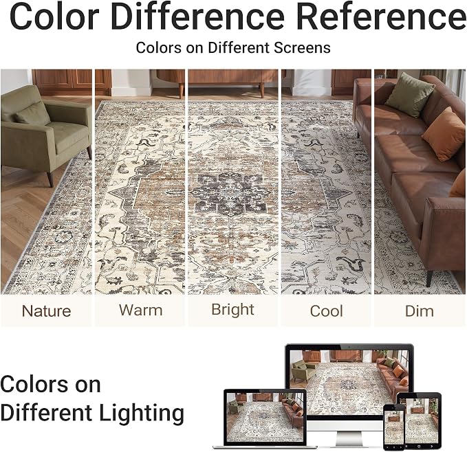 befbee 5x7 Area Rugs for Living Room, Stain Resistant Neutral Washable Rugs for - Image 6