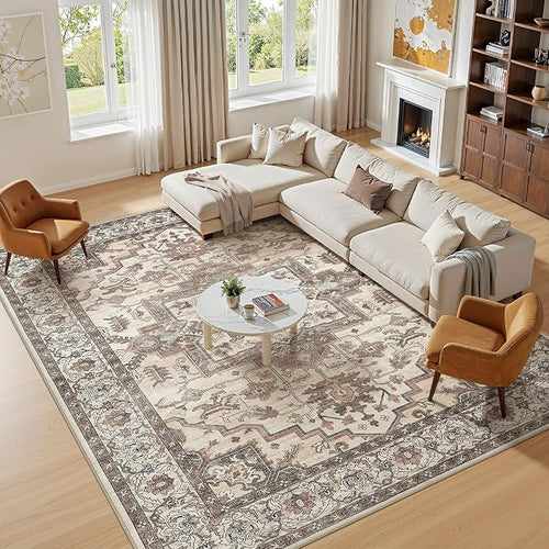 7x9 Area Rugs Living Room: Washable Vintage Rug Large Non-Slip Stain Resistant - Image 2