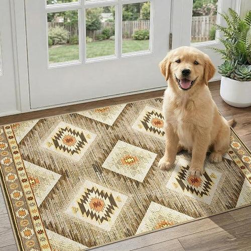 Area Rug 2x3 Rug Machine Washable Non-Slip Low Pile Print Pattern Western Rug by BESTSWEETIE