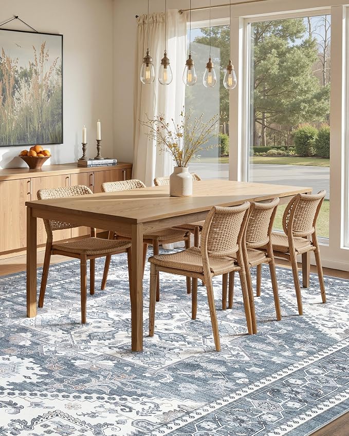 5x8 Vintage Area Rug: Washable Neutral Soft Non Slip Thin Large Floor Carpet - Image 8