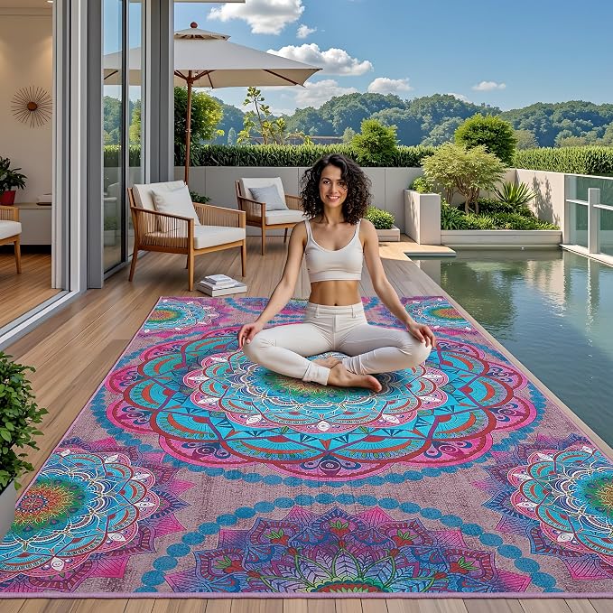 Arenarug Meditation Indoor Outdoor Rug 6x9 ft Mandala Pattern Rug Boho Style - Image 3