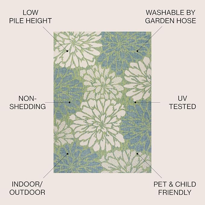 JONATHAN Y Floral Textured Weave Indoor Outdoor Square Area Rug 4X4 Cream/Green - Image 2