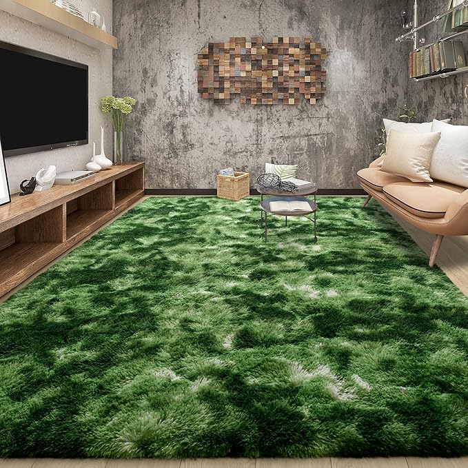Tepook Fluffy Dark Green Rugs for Living Room Bedroom, 6x9 Soft Area Rug by Tepook