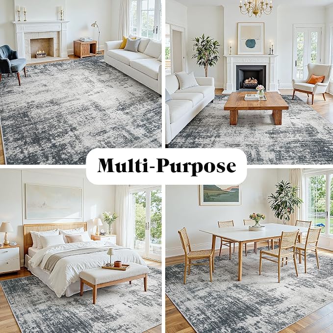 Area Rug 9x12 Living Room Rug Washable: No-Slip Abstract Soft Thin Large Deep - Image 8