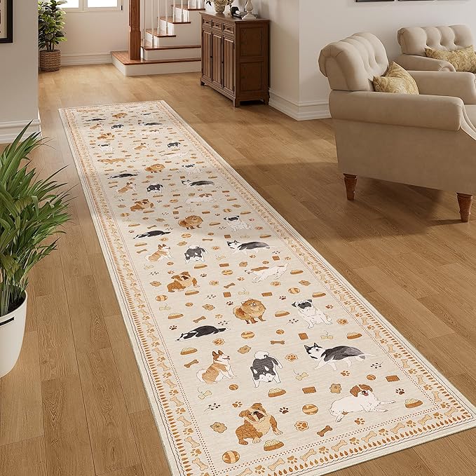 DUKINO 2x10 Runner Rug for Hallway, Washable Animal Dog Print Kitchen Rug by DUKINO