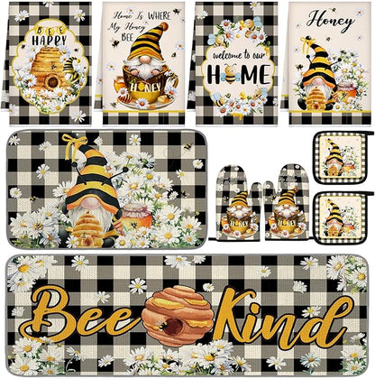 Fourluoo 10 Pcs Bee Kitchen Decor Set 4 Kitchen Towels 2 Pot Holders 2 Oven by Fourluoo