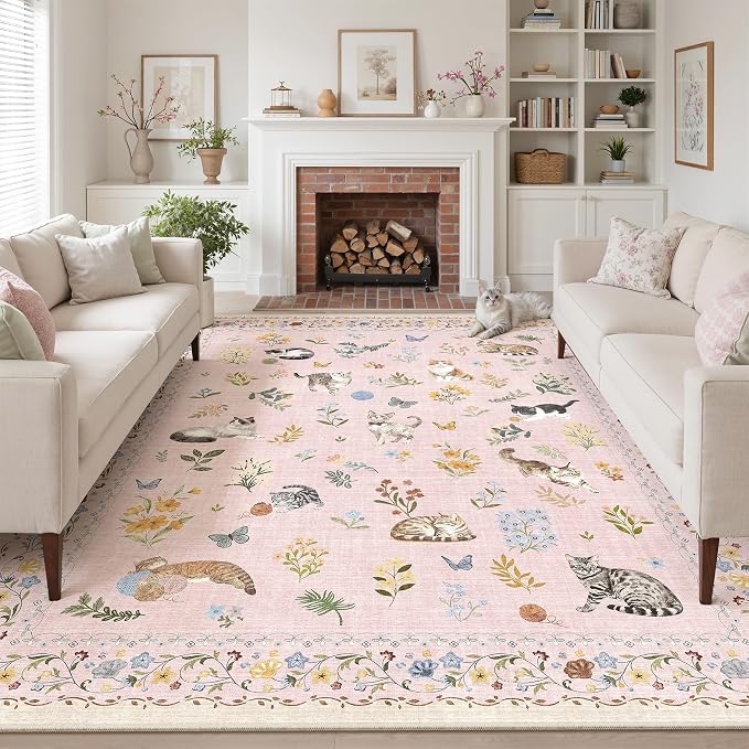 Soalmost Cat 9x12 Pink Area Rugs by Soalmost