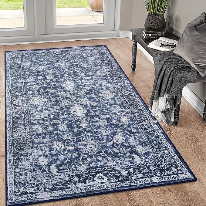 KILOCOCO Area Rug 3x5 Washable Entryway Rug Printed Vintage Floral Rubber by Kilococo