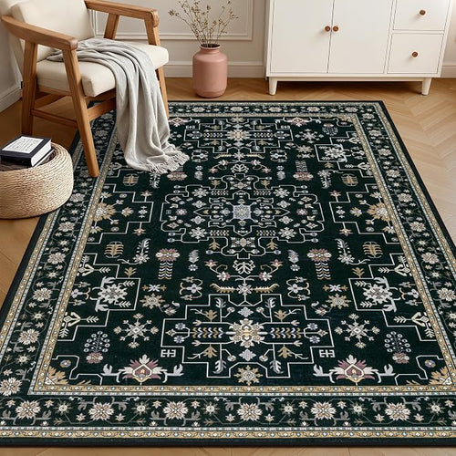 3x5 Area Rugs Living Room Rug: Washable Vintage Boho Medallion Rug No Slip - Image 2