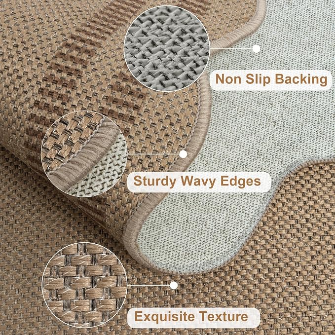 Scalloped Easy Jute 2x6 Kitchen Runner Rug, Washable Rugs - Image 4