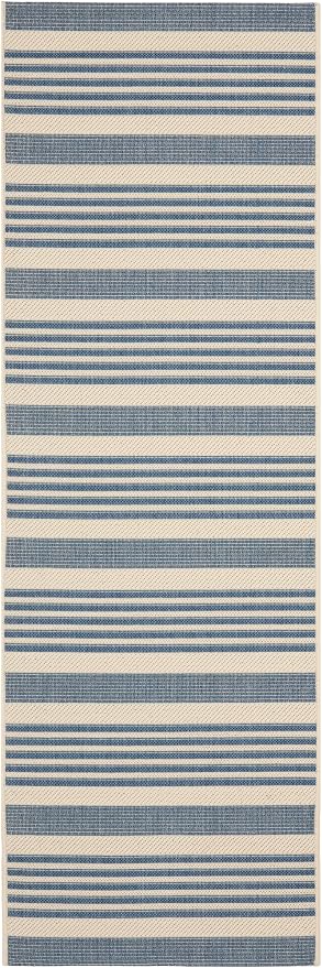 SAFAVIEH Courtyard Collection 2'3' x 20' Beige/Blue CY6062 Stripe Indoor/ - Image 2