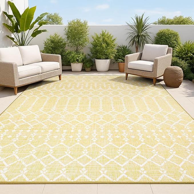 JONATHAN Y Moroccan Geometric Indoor Outdoor Area Rug 9X12 Yellow/Cream by JONATHANY