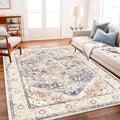 CHAMPLANT Area Rug 5'x7' Blue Khaki Washable Vintage Traditional Floor Cover by CHAMPLANT