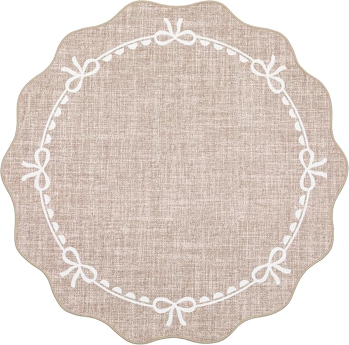 GarveeHome Scalloped Bow Rug for Living Room, 4ft Round Rugs Washable Solid - Image 4