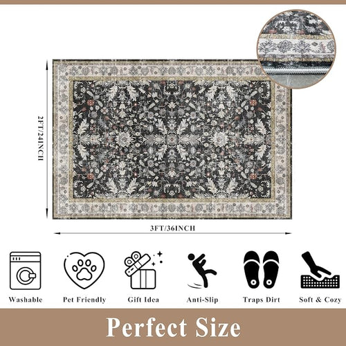 2x3 Rug Non-Slip Washable for Kitchen – Boho Small Throw Rug for Sink & Entryway - Image 2