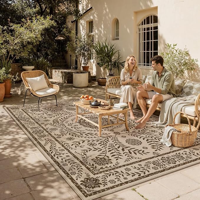 HUGEAR 5x7 Vintage Jute Outdoor Indoor Rug Washable Linen Textured Weave High - Image 2