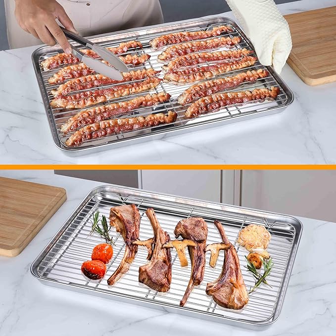 Homikit Baking Sheet with Rack Set, 20x14 Inches Large Stainless Steel Cookie - Image 6
