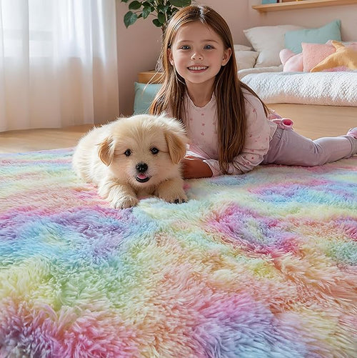 6x9 Rainbow Shaggy Kids Unicorn Rug - Image 2