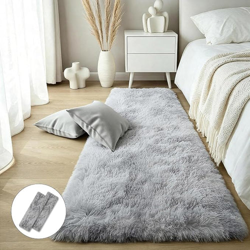 2x6 Fluffy Shag Light Grey Rug for Bedroom, Soft Fuzzy Plush Washable Non Slip by KICHOWUA