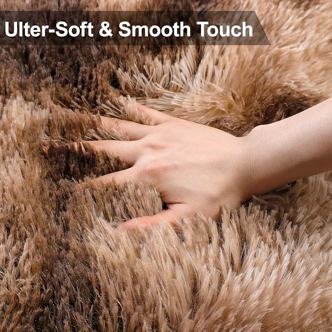 2x8 ft Plush Brown Tie Dye Rug Runner High Pile Fluffy Soft Bedside Rug Fuzzy - Image 5
