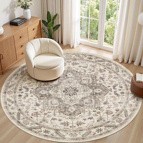 8ft Round Vintage Living Room Area Rug by COTILED