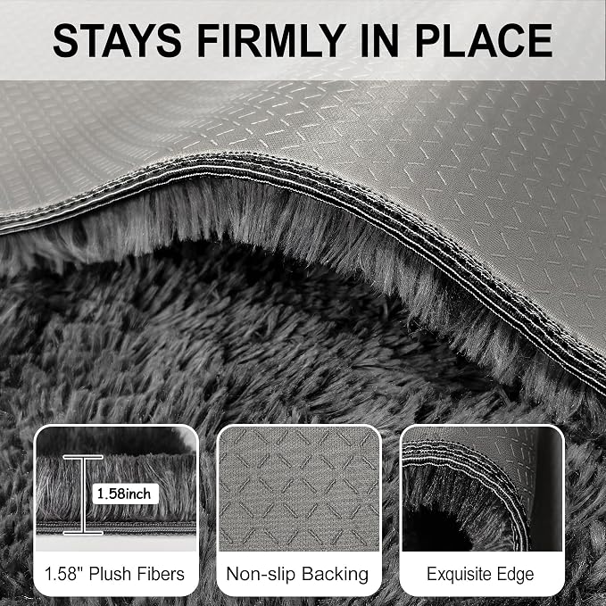 Soft Fluffy Plush Area Rug for Bedroom Living Room, 5x8 Tie-Dyed Grey and Black - Image 6