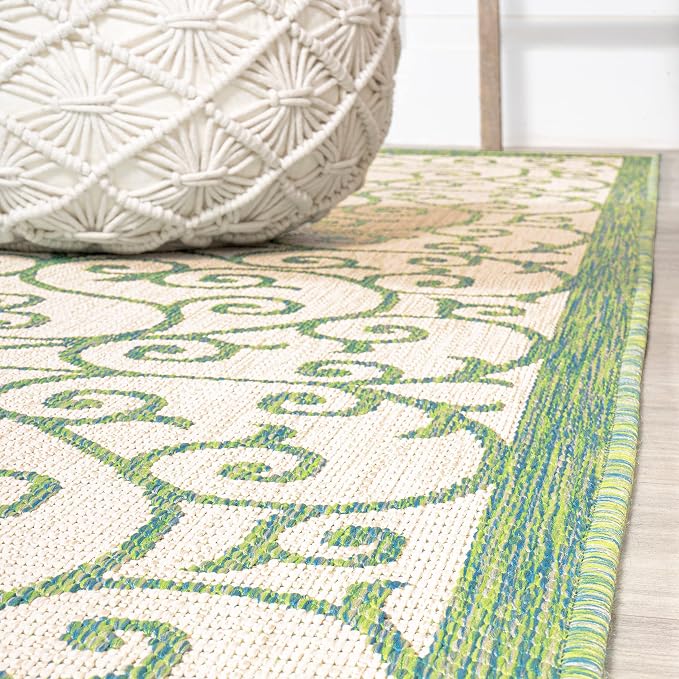 JONATHAN Y Vintage Filigree Indoor Outdoor Round Area Rug 5 Ft Cream/Green - Image 6