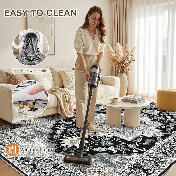 5x7 Area Rugs Living Room: Washable Vintage Rug Large Non-Slip Stain Resistant - Image 2
