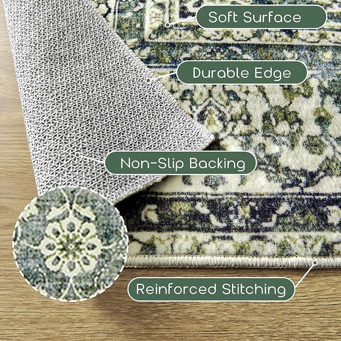 3x5 Area Rug for Entryway Indoor Low Pile Green Rugs - Image 3