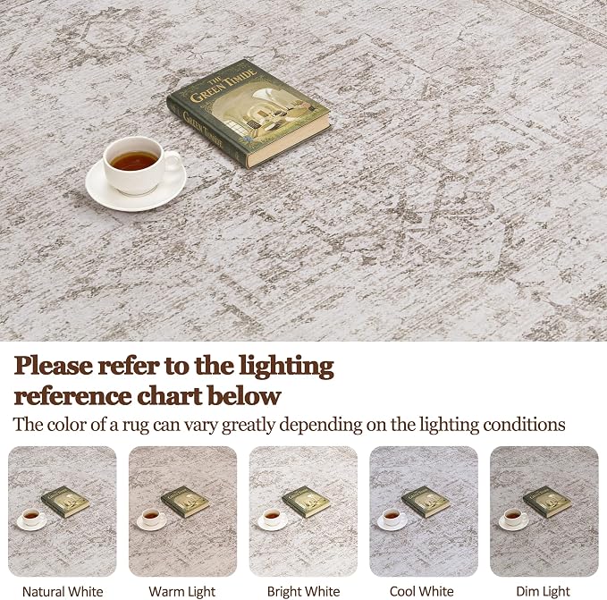6x9 Area Rugs for Living Room:Beige Washable Vintage Medallion Carpet Non-Slip - Image 9