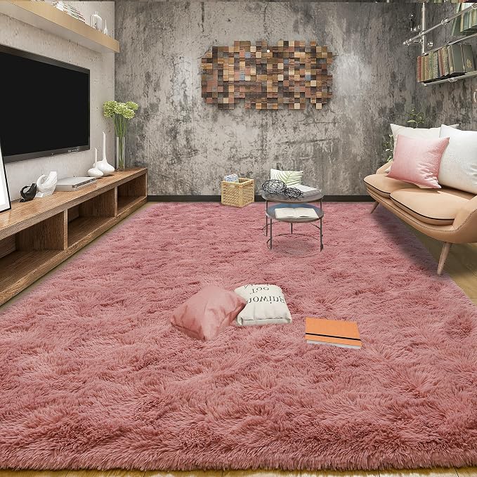 Tepook Blush Pink Area Rugs for Living Room Girls Bedroom, 6x9 Fluffy Shaggy by Tepook