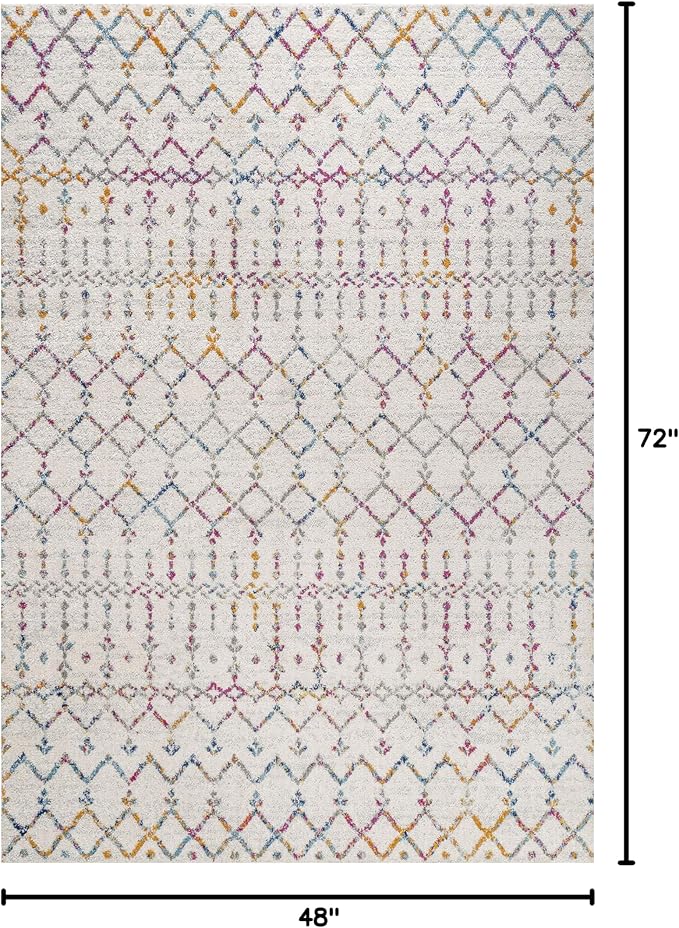 JONATHAN Y Boho Vintage Diamond Ivory/Multi Indoor Area Rug 4X6 ft, Moroccan - Image 2