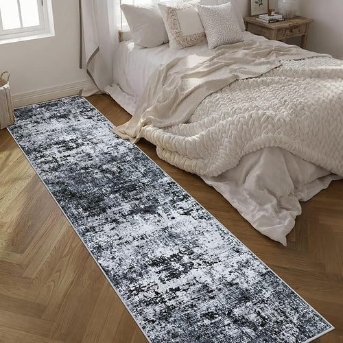 2.6'x14' Runner Rug Washable Rug: Modern Abstract Soft Thin Runner Rug Black - Image 2