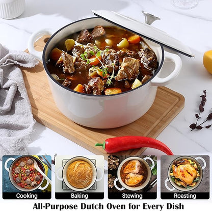E-far Enameled Dutch Oven Pot for Bread Baking, 6QT Enameled Cast Iron Cookware - Image 4