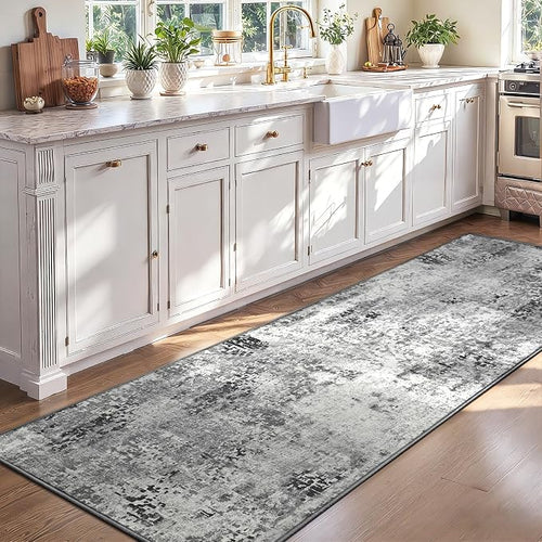 2x7 Grey Rug Runners for Hallways Kitchen Runner Rug Non Slip Washable Black - Image 2
