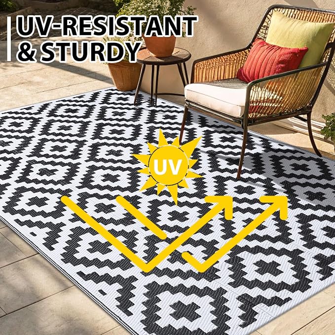 Smiry Waterproof Outdoor Rug 9X18 ft, Reversible Plastic Straw Patio Camping - Image 5