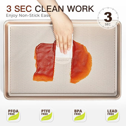 HONGBAKE 3 Pack Gold Nonstick Baking Sheet Pan Set - Image 7