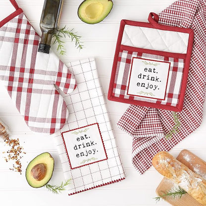 DII Home Sweet Farmhouse Kitchen Collection, Potholder/Oven Mitt/Dishtowel Set - Image 3