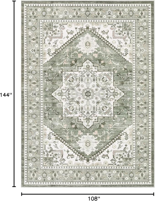9x12 Vintage Area Rug: Washable Neutral Soft Non Slip Thin Large Floor Carpet - Image 2