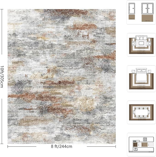 8x10 Area Rugs, Abstract Morden Soft Washable Rug, Non-Slip Low Pile Rugs - Image 2