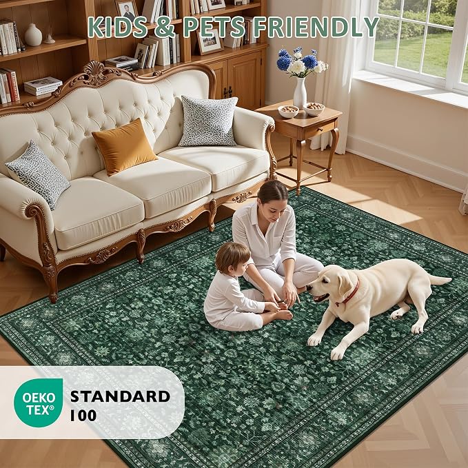 2x3 Area Rugs Living Room Rug: Washable Vintage Distressed Floral Rug No Slip - Image 8