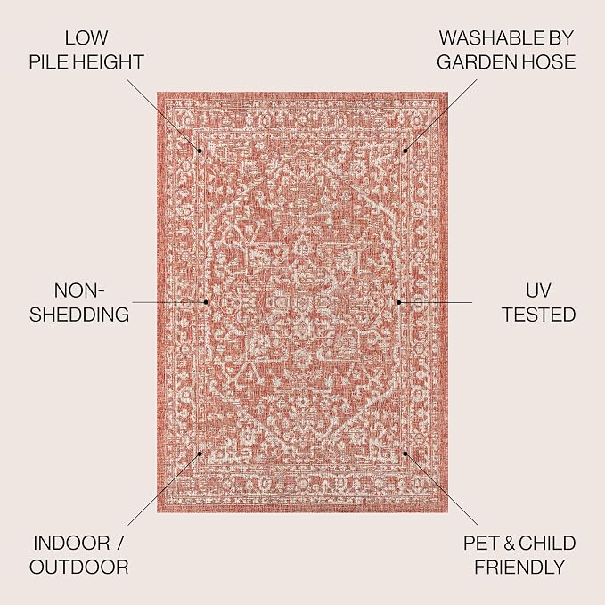 JONATHAN Y Boho Medallion Indoor Outdoor Round Area Rug 5 Ft Red/Taupe - Image 2