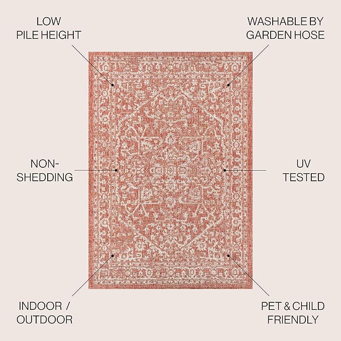 JONATHAN Y Boho Medallion Indoor Outdoor Area Rug 3X5 Red/Taupe, Malta Textured - Image 2
