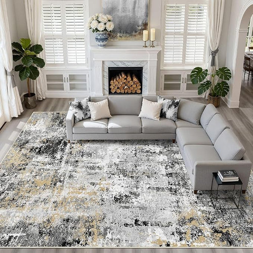 10x14 Area Rugs Living Room: Washable Large Abstract Neutral Modern Soft Rug by LOONGRUG
